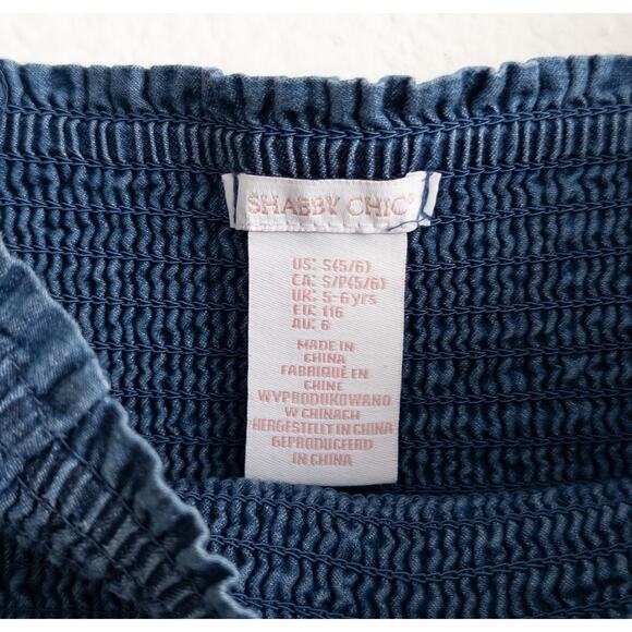 Shabby Chic Girl's Blue Chambray Smocked Baby Doll Blouse Top Size S - Picture 5 of 6
